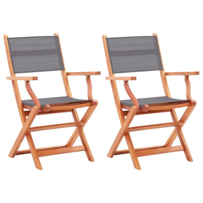 Chaises pliables de jardin lot de 2 Gris Eucalyptus textilène 