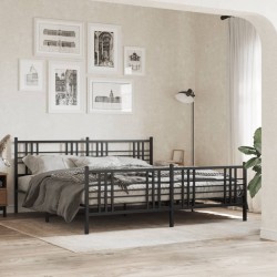 Cadre de lit métal sans matelas avec pied de lit noir 200x200cm 