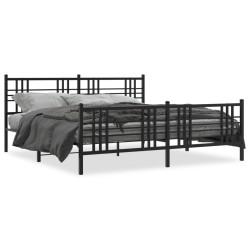 Cadre de lit métal sans matelas avec pied de lit noir 200x200cm 
