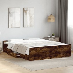 Cadre de lit avec tiroirs sans matelas chêne fumé 150x200 cm 