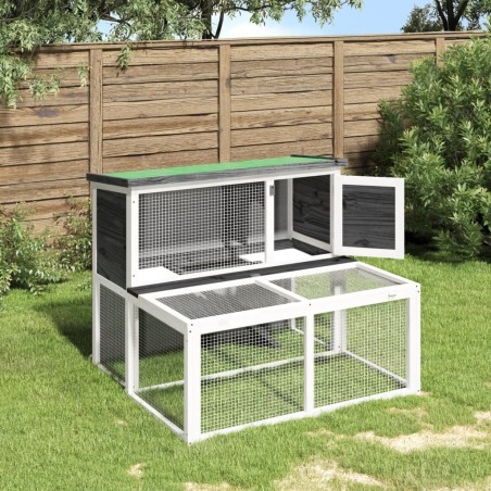 Clapier gris 102x90x84,5 cm bois de pin massif 