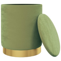 Tabouret de rangement rond Vert moutarde Velours 