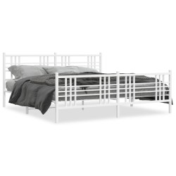 Cadre de lit métal sans matelas et pied de lit blanc 200x200 cm 