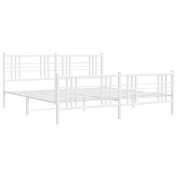 Cadre de lit métal sans matelas et pied de lit blanc 200x200 cm 