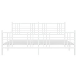 Cadre de lit métal sans matelas et pied de lit blanc 200x200 cm 