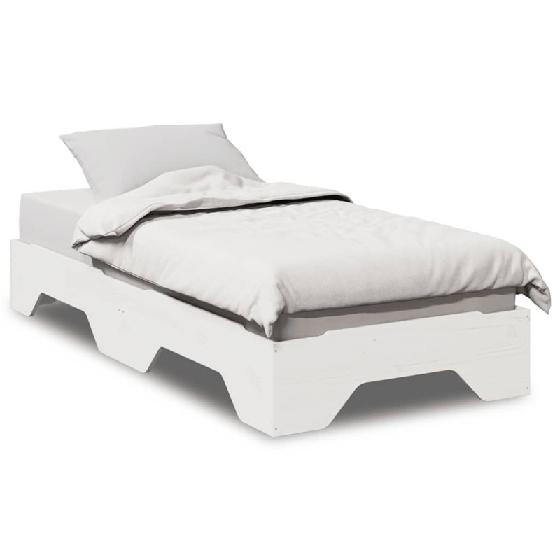 Cadre de lit sans matelas empilable blanc 100x200cm bois massif 