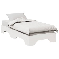 Cadre de lit sans matelas empilable blanc 100x200cm bois massif 