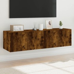 Meubles TV muraux et lumières LED 2pcs chêne fumé 60x35x31 cm 