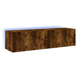 Meubles TV muraux et lumières LED 2pcs chêne fumé 60x35x31 cm 