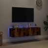 Meubles TV muraux et lumières LED 2pcs chêne fumé 60x35x31 cm 