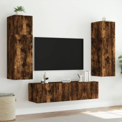 Meubles TV muraux et lumières LED 2pcs chêne fumé 60x35x31 cm 