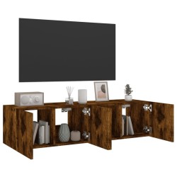 Meubles TV muraux et lumières LED 2pcs chêne fumé 60x35x31 cm 