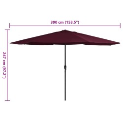 Parasol de jardin avec mât en métal 390 cm rouge bordeaux 