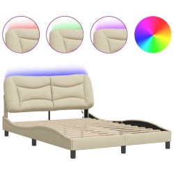 Cadre de lit avec LED sans matelas crème 120x200 cm tissu 