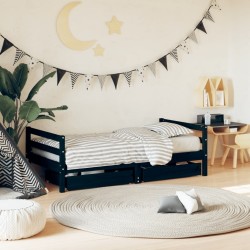 Cadre de lit pour enfant tiroirs noir 80x160 cm bois pin massif 