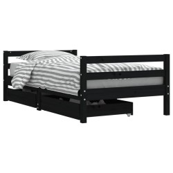 Cadre de lit pour enfant tiroirs noir 80x160 cm bois pin massif 