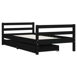 Cadre de lit pour enfant tiroirs noir 80x160 cm bois pin massif 
