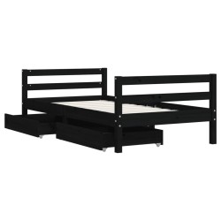 Cadre de lit pour enfant tiroirs noir 80x160 cm bois pin massif 