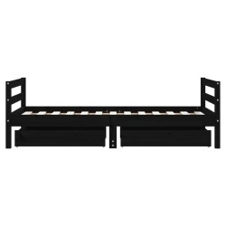 Cadre de lit pour enfant tiroirs noir 80x160 cm bois pin massif 