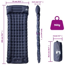 Matelas de camping autogonflant avec oreiller 1 personne gris 