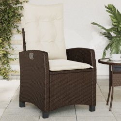 Chaise inclinable de jardin avec coussins marron résine tressée 