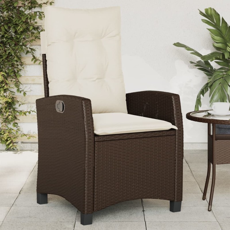 Chaise inclinable de jardin avec coussins marron résine tressée 