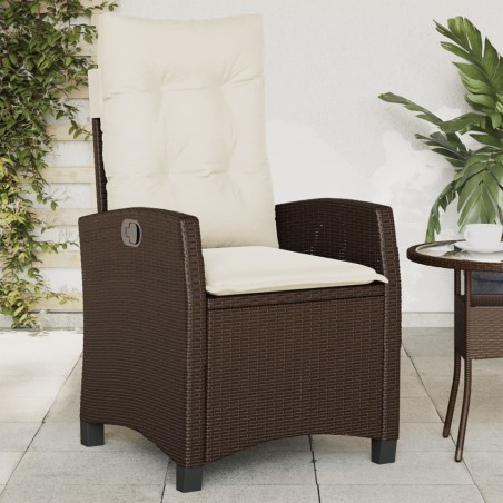 Chaise inclinable de jardin avec coussins marron résine tressée 
