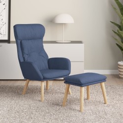 Chaise de relaxation avec repose-pied Bleu Tissu 