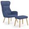 Chaise de relaxation avec repose-pied Bleu Tissu 