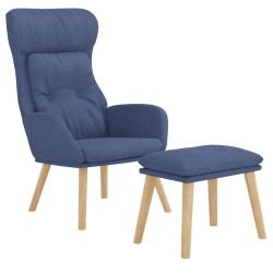 Chaise de relaxation avec repose-pied Bleu Tissu 