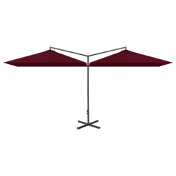 Parasol de jardin double avec mât en acier rouge bordeaux 