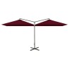 Parasol de jardin double avec mât en acier rouge bordeaux 