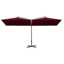 Parasol de jardin double avec mât en acier rouge bordeaux 