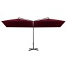 Parasol de jardin double avec mât en acier rouge bordeaux 