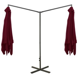 Parasol de jardin double avec mât en acier rouge bordeaux 
