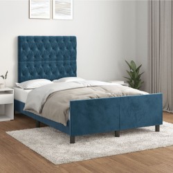 Cadre de lit sans matelas bleu foncé 120x200 cm velours 