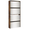 Armoire à chaussures miroir à 4 niveaux chêne fumé 63x17x134 cm 