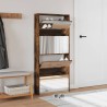 Armoire à chaussures miroir à 4 niveaux chêne fumé 63x17x134 cm 