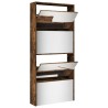 Armoire à chaussures miroir à 4 niveaux chêne fumé 63x17x134 cm 