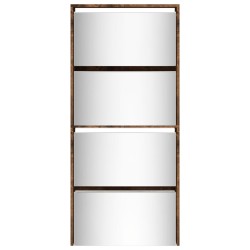 Armoire à chaussures miroir à 4 niveaux chêne fumé 63x17x134 cm 
