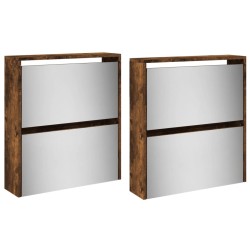 Armoire à chaussures miroir à 4 niveaux chêne fumé 63x17x134 cm 