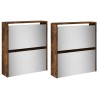 Armoire à chaussures miroir à 4 niveaux chêne fumé 63x17x134 cm 