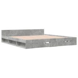 Cadre de lit avec tiroirs sans matelas gris béton 200x200 cm 