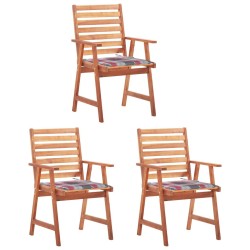 Chaises à manger d'extérieur lot de 3 et coussins Acacia massif 