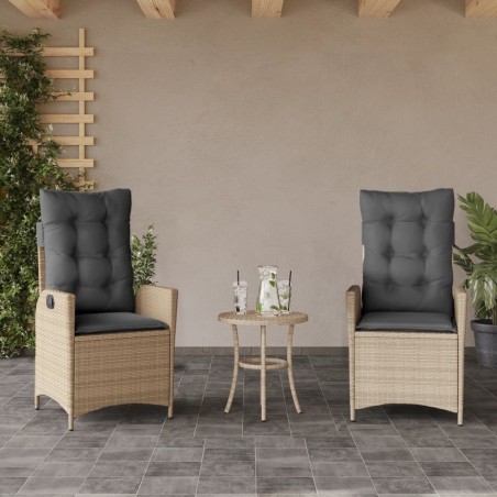 Chaises inclinables jardin lot de 2 et coussins résine tressée 