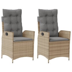 Chaises inclinables jardin lot de 2 et coussins résine tressée 