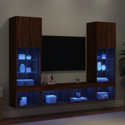 Unités murales TV avec LED 5 pcs chêne marron bois d'ingénierie 