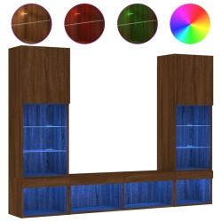 Unités murales TV avec LED 5 pcs chêne marron bois d'ingénierie 