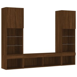Unités murales TV avec LED 5 pcs chêne marron bois d'ingénierie 