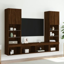 Unités murales TV avec LED 5 pcs chêne marron bois d'ingénierie 